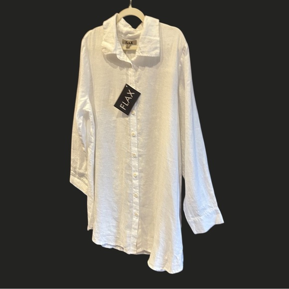 NWT FLAX Lily White Linen Button Down Shirt Tunic Long L - Picture 2 of 10